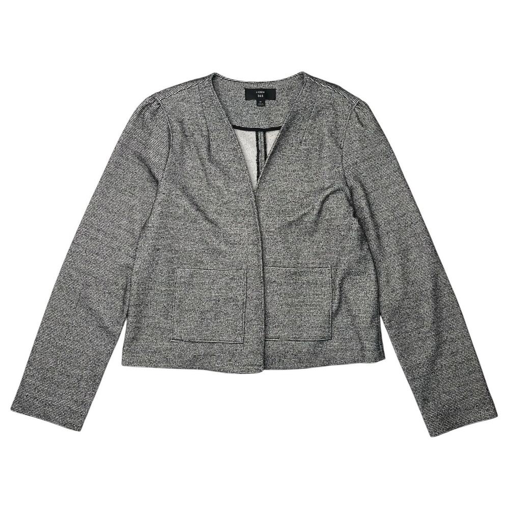 J Crew 365 Blazer Womens Medium Black Gray Open Front Textured Cardigan Pockets